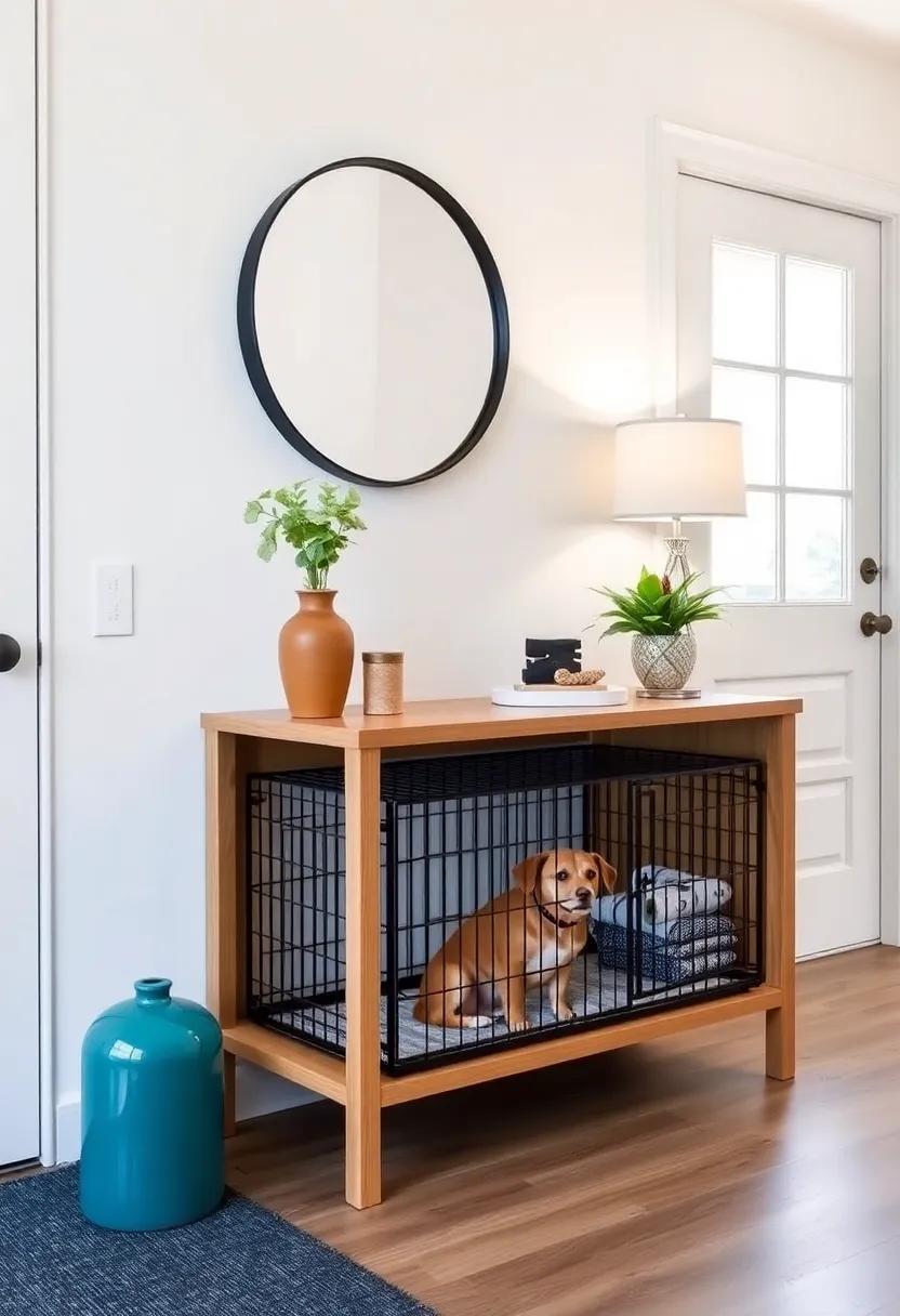 Create a‍ contemporary⁣ look with ⁤an open console⁣ table that features ‍a dog crate disguised as a chic ⁣side table,blending function​ with decor seamlessly