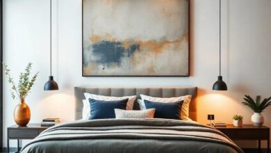 Elevate Your Space: Bedroom Wall Art Featuring Striking Metal Accents