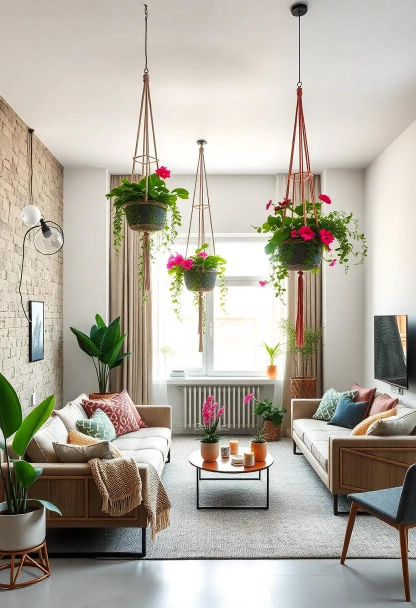 Create a Bohemian Oasis by Suspended Macramé plant hangers Filled with Vibrant Flowers​ and Trailing Vines