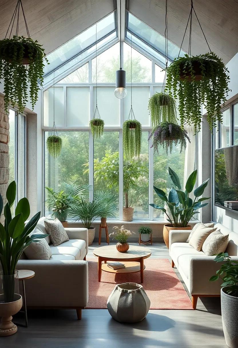 Enclosed Sunroom Filled with hanging lavender and Eucalyptus Harnessing Calming Aromas⁢ and rustic Elegance