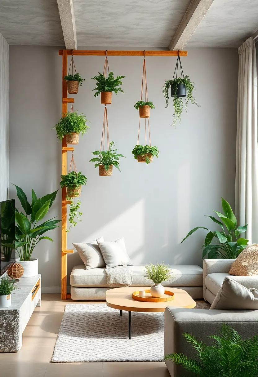 Natural Wooden Ladder ​Display Featuring Multiple‌ Levels of Hanging Mint and Rosemary Plants for ‍a fresh Sensory Experience
