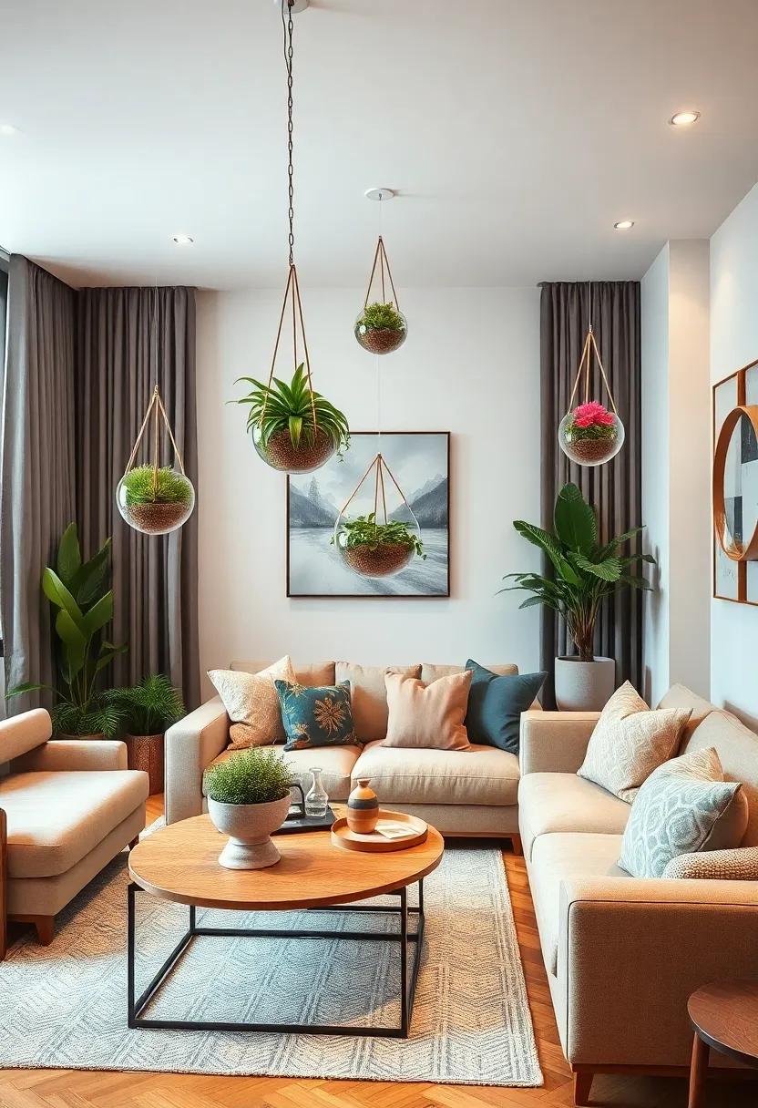 Hanging Terrariums with Miniature Cacti and Moss Creating⁢ Tiny Ecosystems That Elevate‌ a Chic Urban Living Room