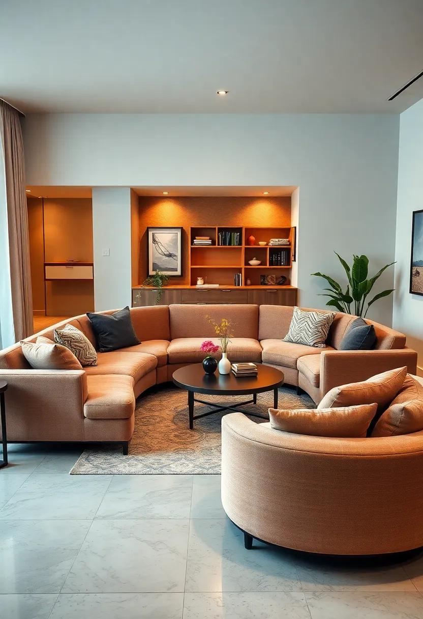 Position a​ curved sectional around a round⁤ coffee table for a ​cozy yet modern conversation area that​ encourages socializing
