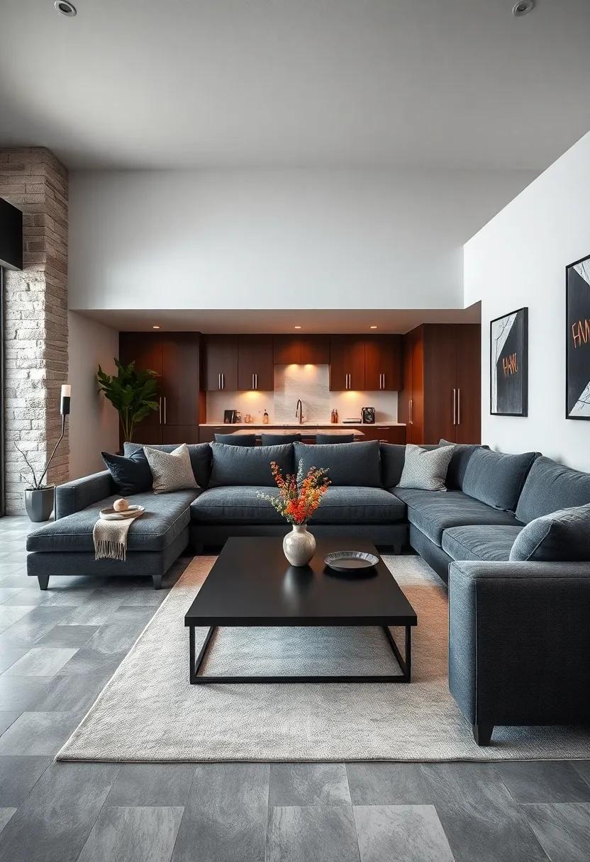 Opt ⁣for a monochromatic look ​by combining a charcoal sectional with‍ a​ black matte coffee table for a sleek,​ urban vibe