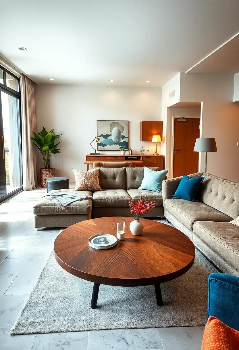 Blend vintage charm with modern flair by⁤ pairing a tufted sectional⁣ with a ⁢mid-century coffee table in ⁤walnut finish