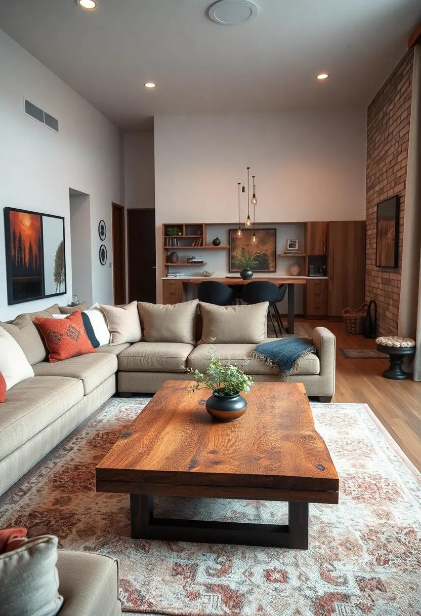 create a‌ lodge-inspired ‌living room by combining a⁢ cozy⁢ sectional with a rustic‍ reclaimed wood coffee table