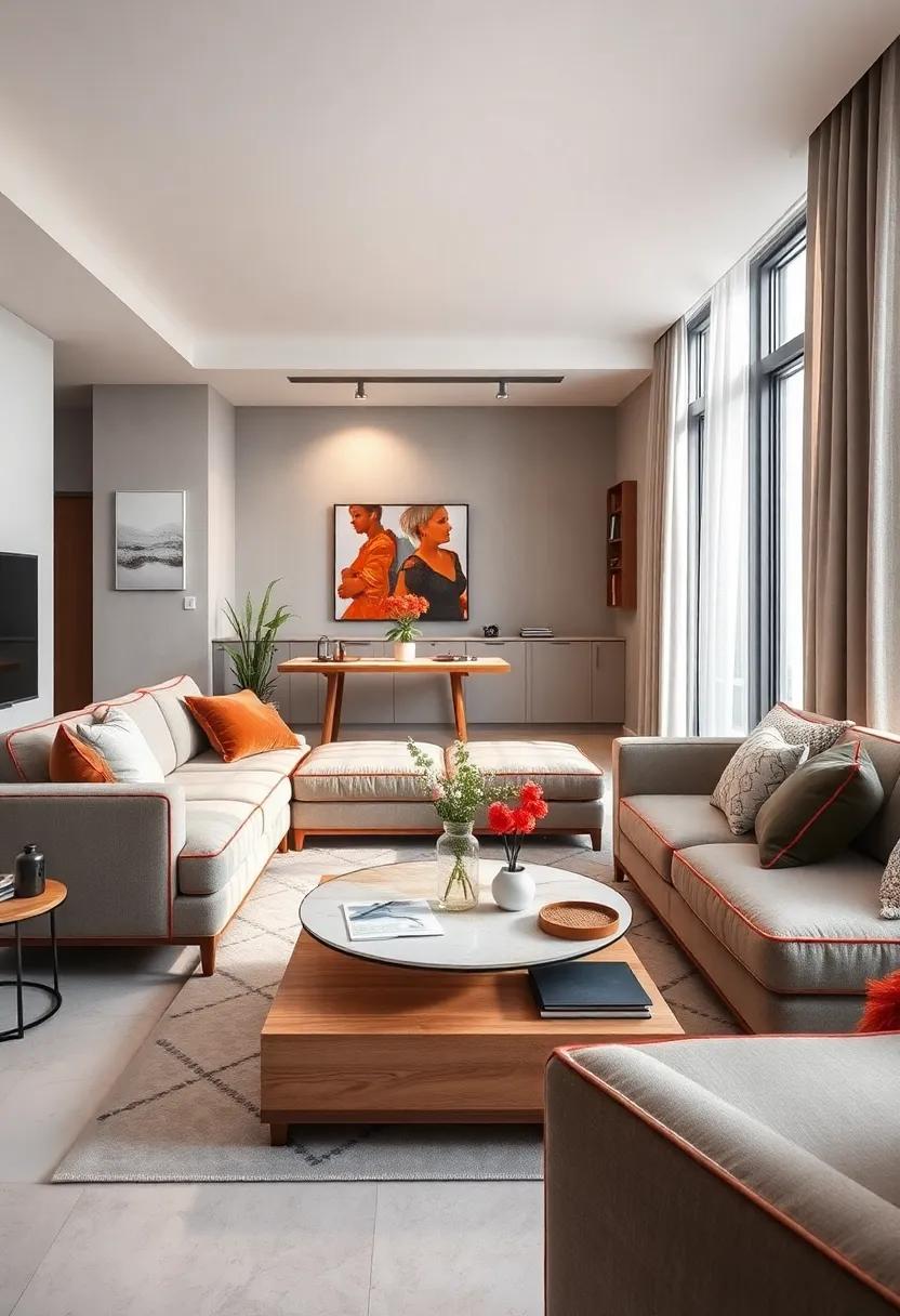 use ‌a sectional⁣ with contrasting piping alongside a minimalist coffee table to subtly elevate the ​overall visual interest