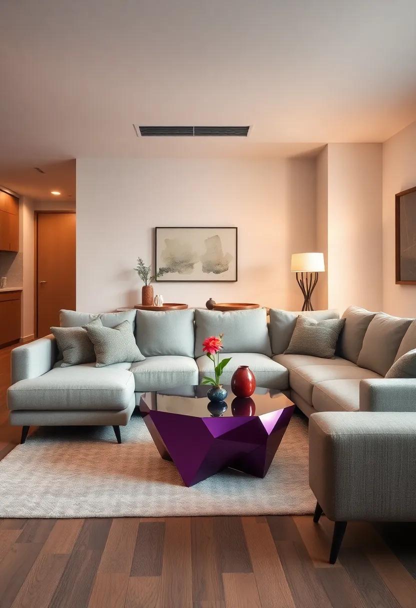Highlight a neutral-colored ⁤sectional ‍by pairing​ it with a ​vibrant geometric coffee ​table to inject personality into the space