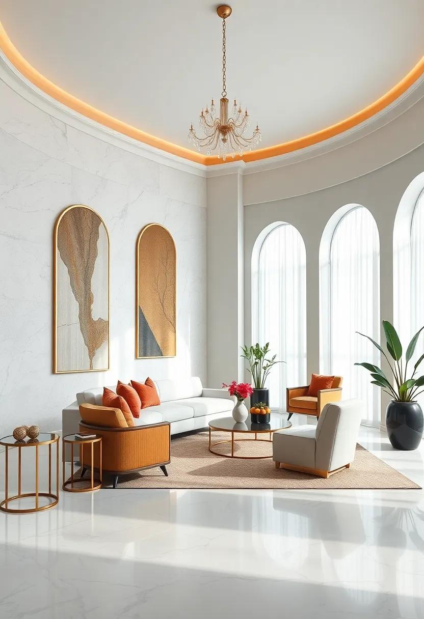 crisp⁢ Whites Highlighted by Bold Negro and⁤ Metallic ‍Lines in Art deco Compositions