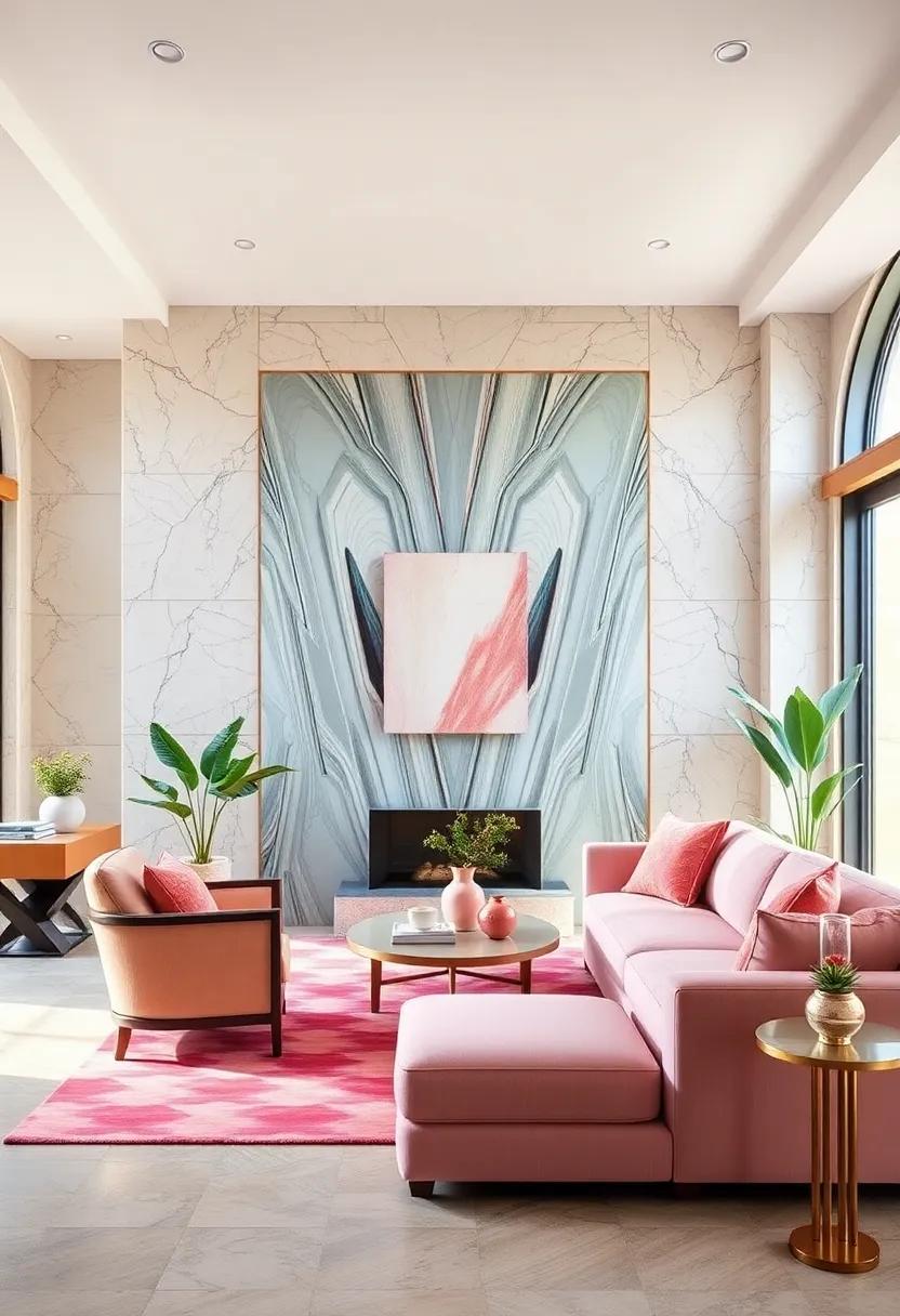Soft Blush Pinks‍ Contrasted with Strong geometric Patterns in Art Deco Artistry