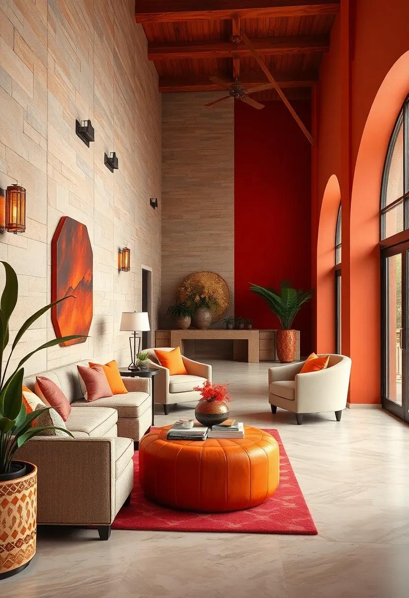Sunset⁢ Oranges ⁢and Maroon Reds Creating ‍a⁢ Warm, ‌Retro Art Deco​ Atmosphere