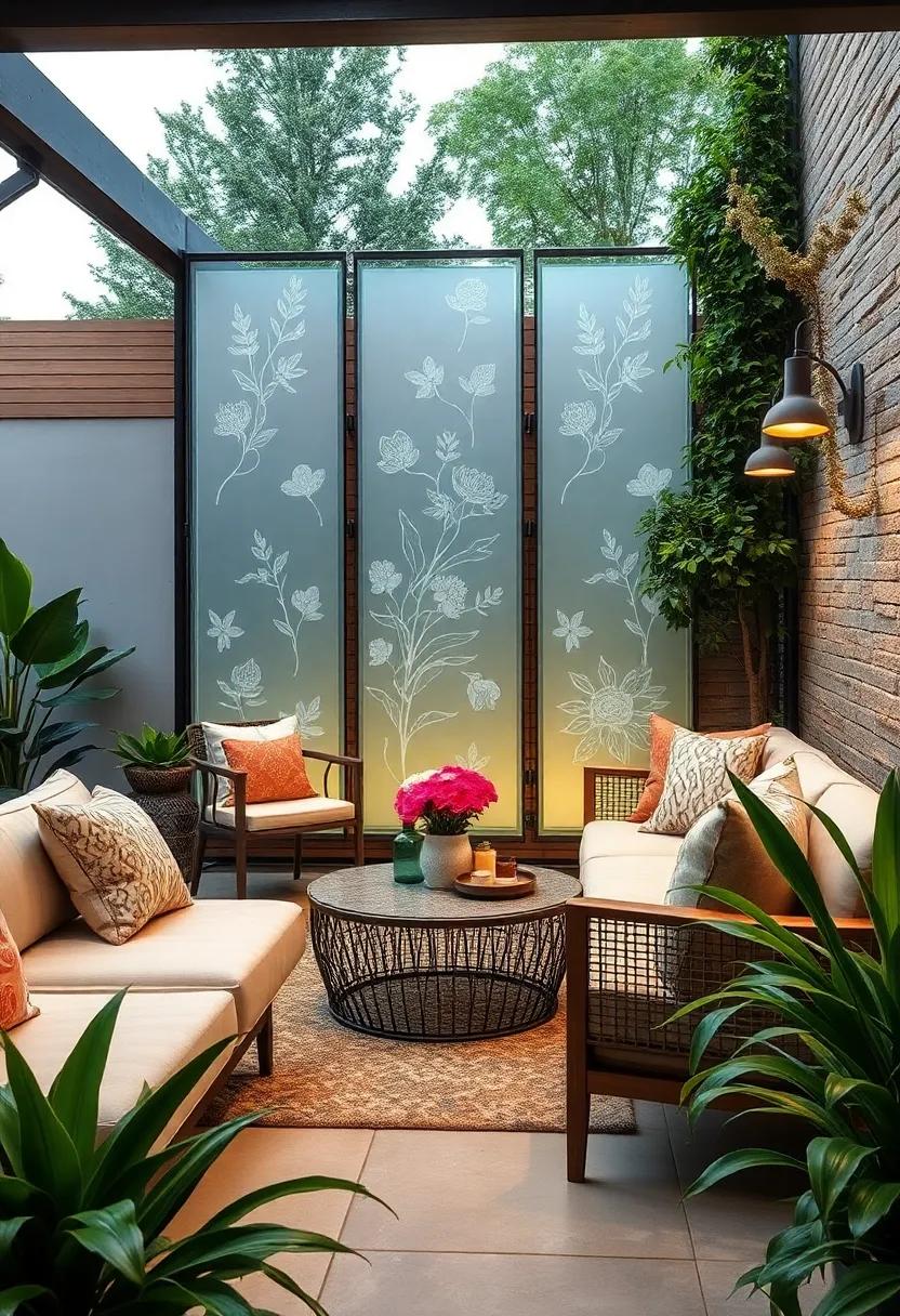 Frosted Glass Panels Etched with ‌delicate Botanical‌ Patterns