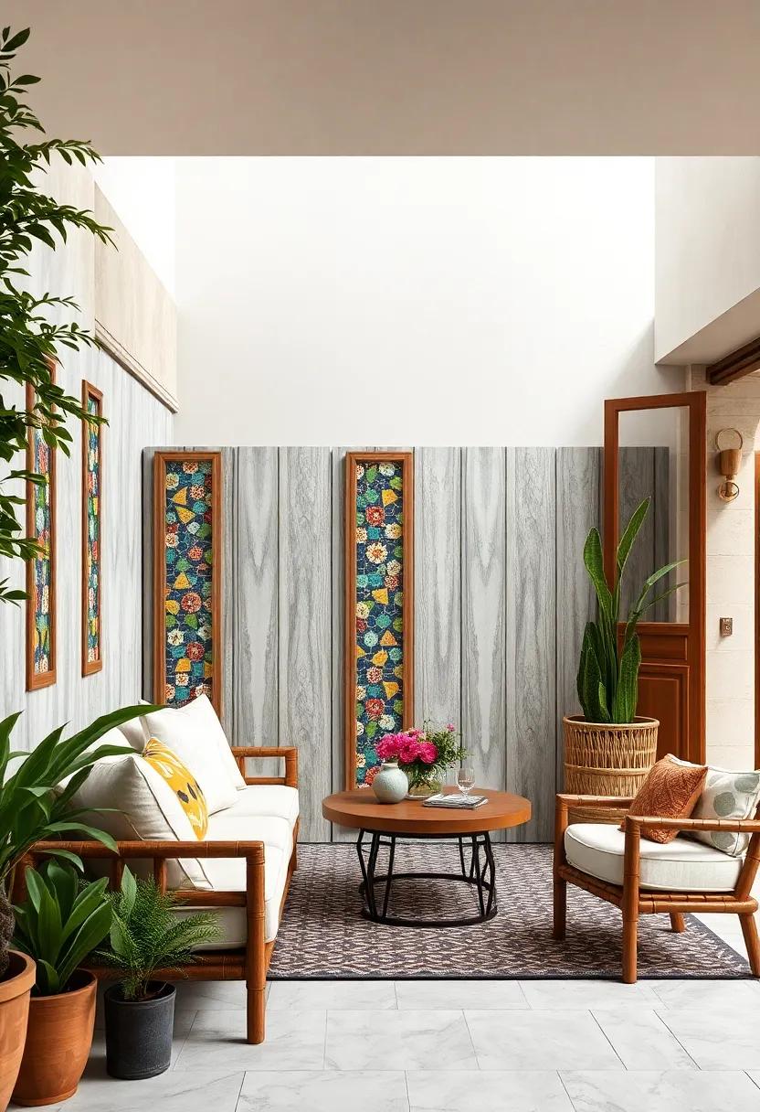 Vibrant Mosaic ‍Tile Inserts within Traditional wooden Frames