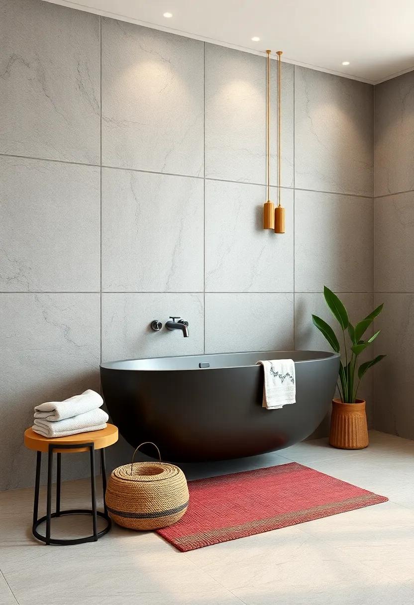 Industrial Edge Achieved By Concrete Style ‌Large Tiles With Subtle ‌Veining ‍and Raw Aesthetic