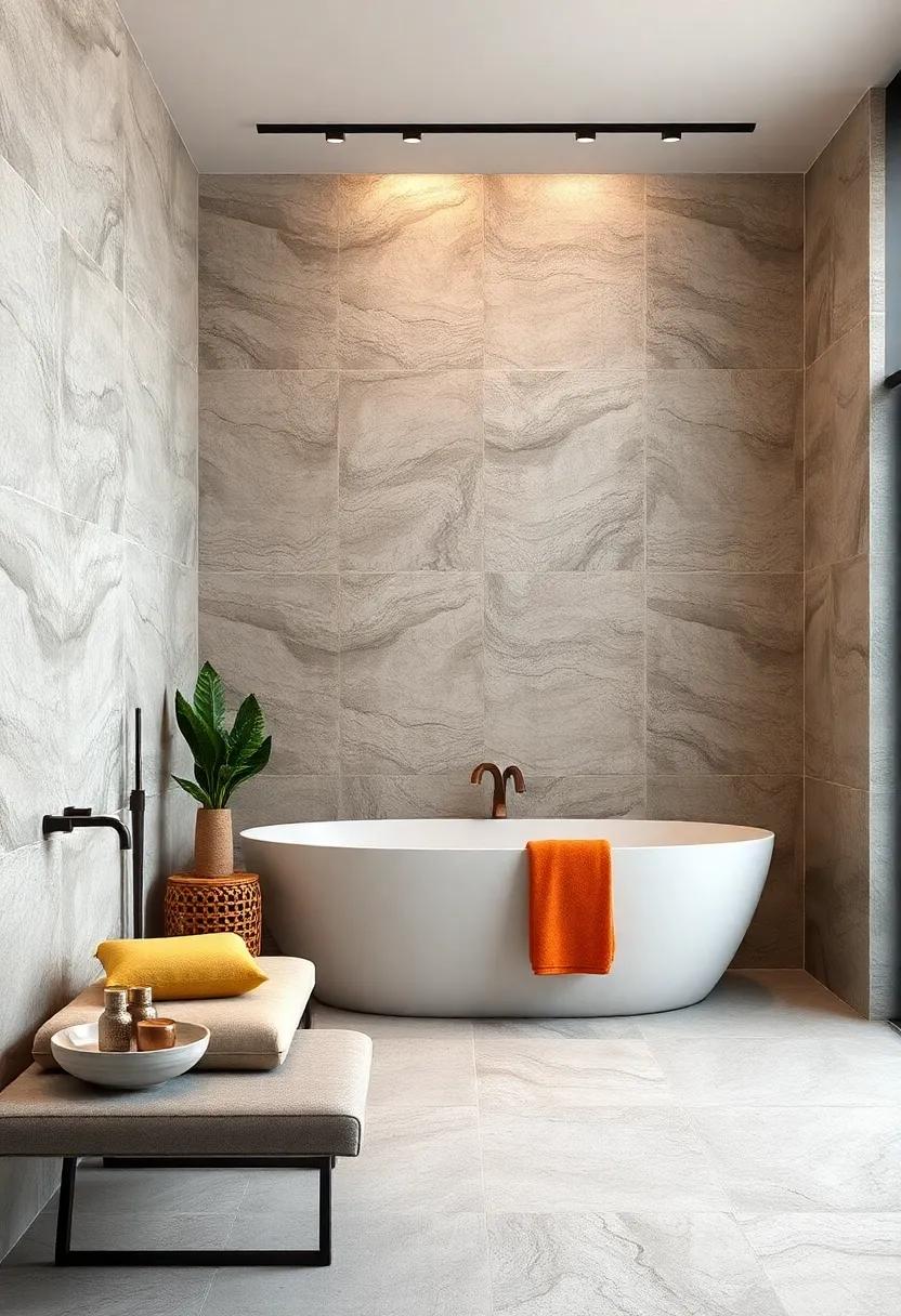 Bold Statement Walls Using Large Patterned Tiles Visually Expanding and Energizing the Space