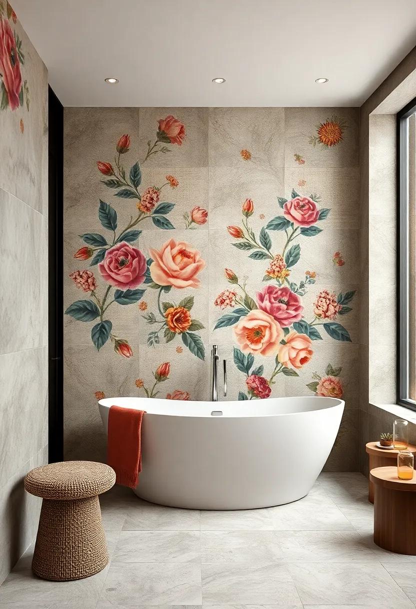 Vintage Floral Prints⁤ Translated Into Large Decorative Tiles For Artistic Bathroom Statements