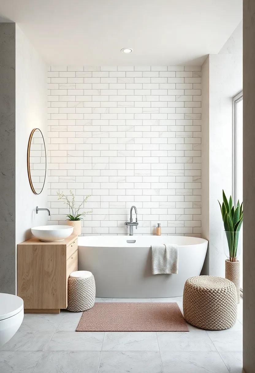 Matte white subway ⁣tiles⁣ resembling sandy shores