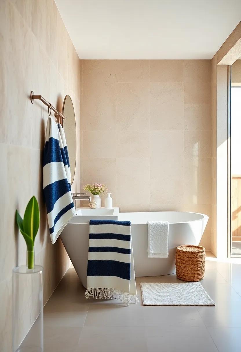 Nautical striped towels in navy ⁣and white for a‍ classic ⁣coastal vibe