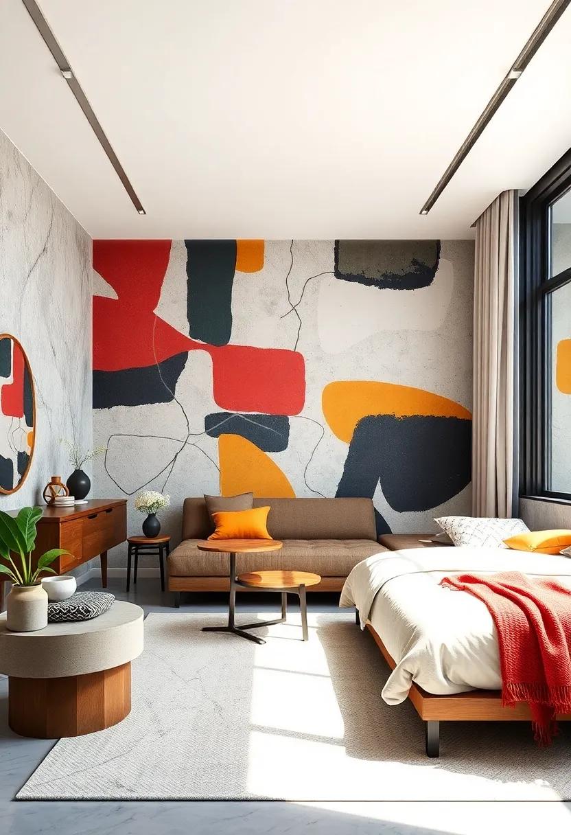 Bold Abstract Geometric Patterns Creating a Modern and Dynamic Visual statement on Bedroom Walls
