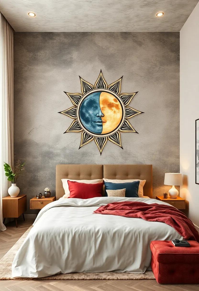 Celestial Sun and Moon Motifs‌ Blending ⁢Spiritual ⁢Symbolism with Artistic ‌Elegance on Bedroom Walls