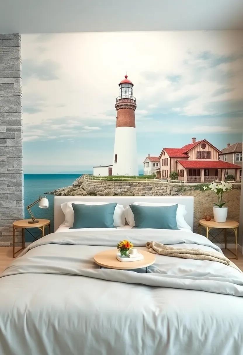 Coastal Lighthouse ⁣and Seaside Village Murals Adding Nostalgic Charm and Calm Coastal Vibes