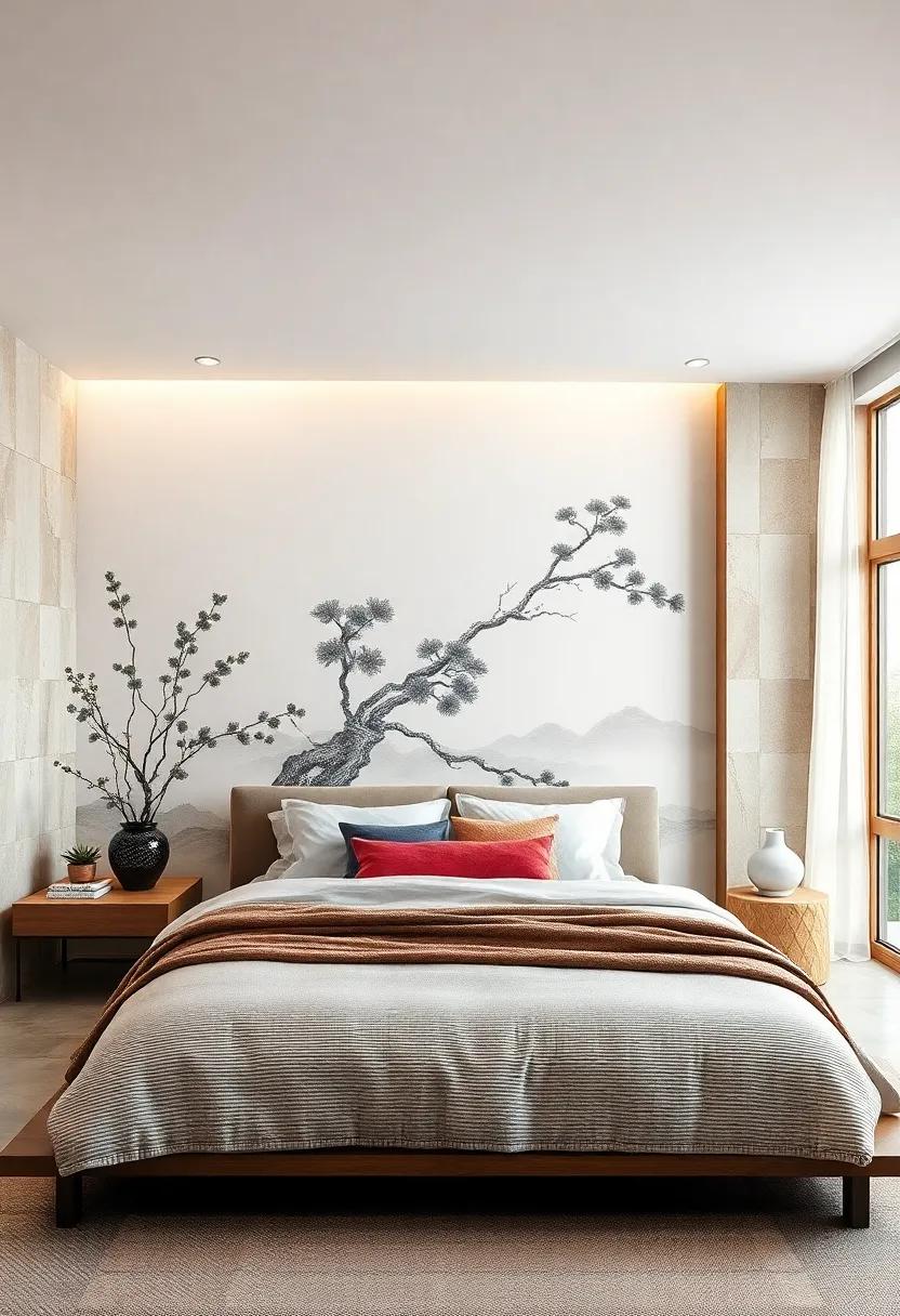 Japanese Ink ⁤Wash Style Murals ⁢combining Simplicity and Grace with ‍Traditional Brushwork Aesthetic