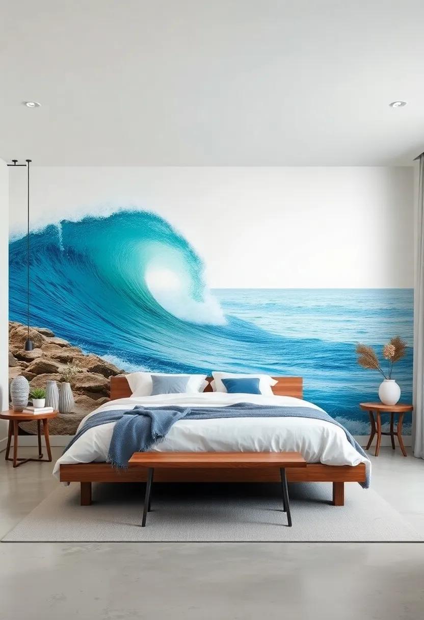 Ocean Waves and Beach Scenes Evoking Serenity with Cool Blues⁢ and ‍Dynamic⁤ Movement on Bedroom Walls