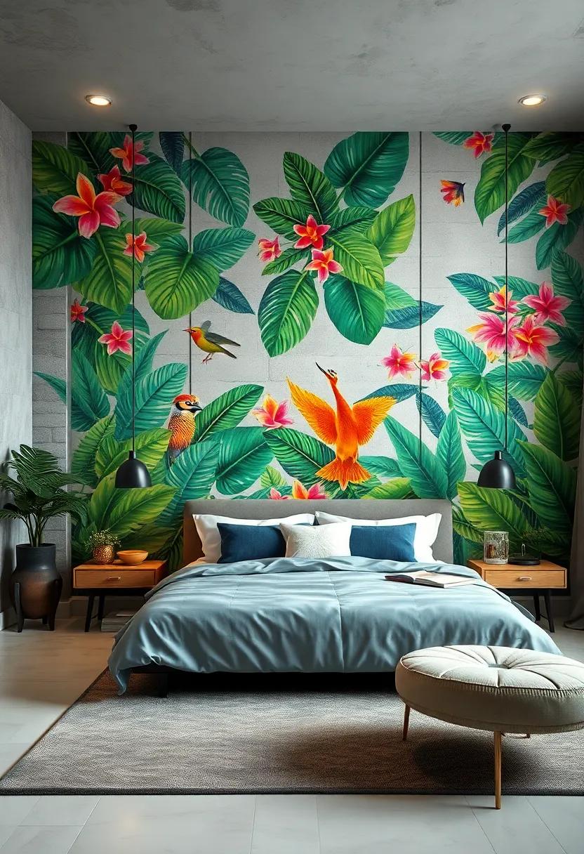 Tropical Paradise Murals Bursting with‍ Lush Leaves, Exotic⁤ Flowers, and Vibrant Wildlife