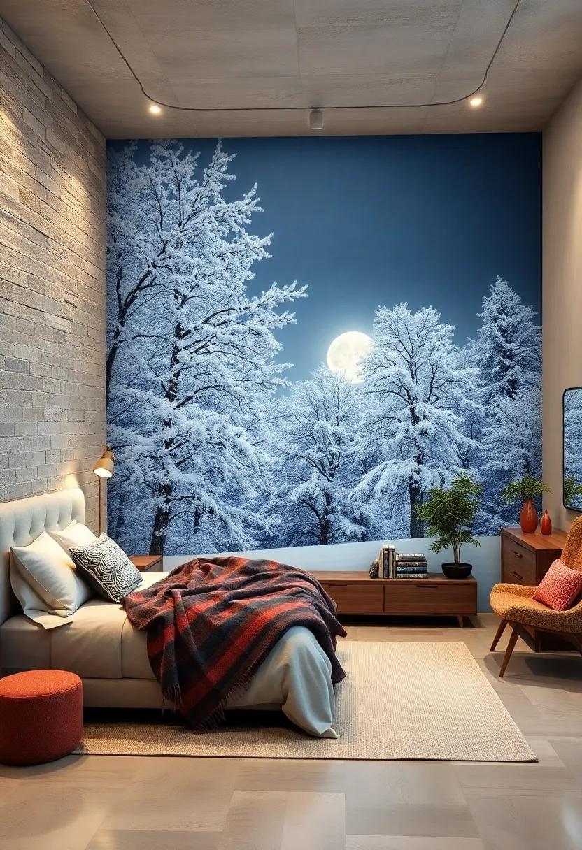 Winter wonderland Scenes with Snow-Covered Trees and Soft Moonlight creating a Peaceful Escape
