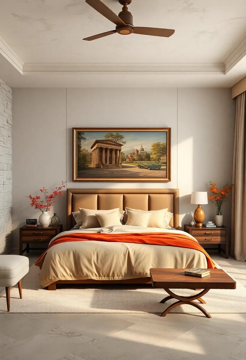 Warm Wood Accents ‍and Antique Furnishings Enhancing the Classic Art Display in a ‌Cozy Bedroom Setting