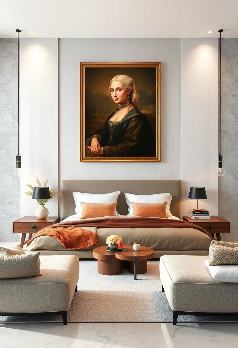 Balanced Symmetry in Bedroom Layouts Highlighting Iconic Artwork for a Harmonized Visual Experience