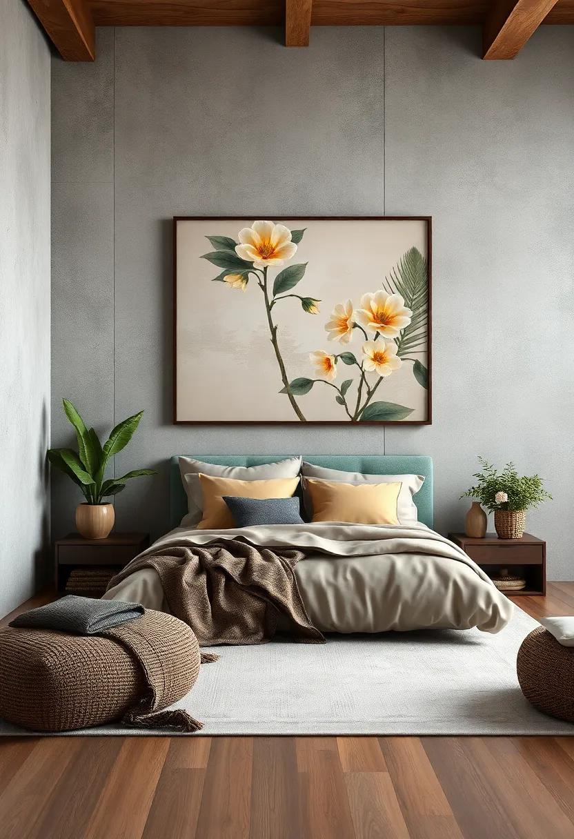 Subdued Earth Tones and Florals in Artwork‌ reflecting Nature’s Calmness in Relaxing Bedroom Environments