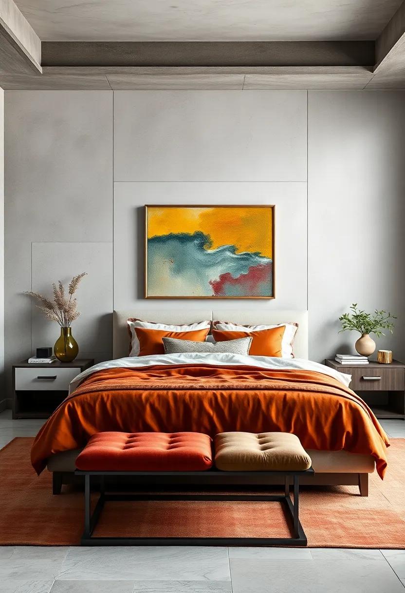 Minimalist Bedroom Spaces Elevated by Bold ​Classic Painting Replicas for a Striking Contrast​ and Focus