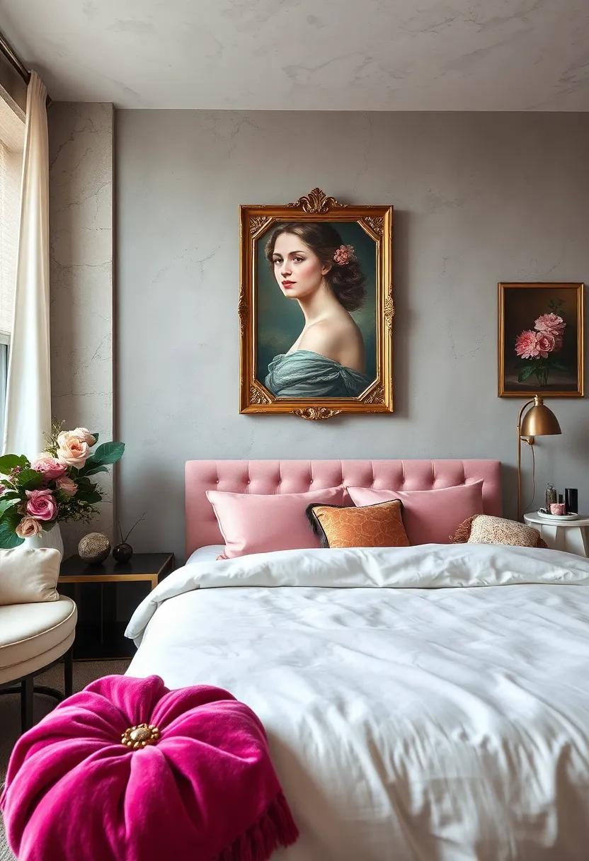 Boudoir Style Bedrooms Featuring⁣ delicate Classic Portrait Replicas ⁤with Soft ⁣Pinks and Creams