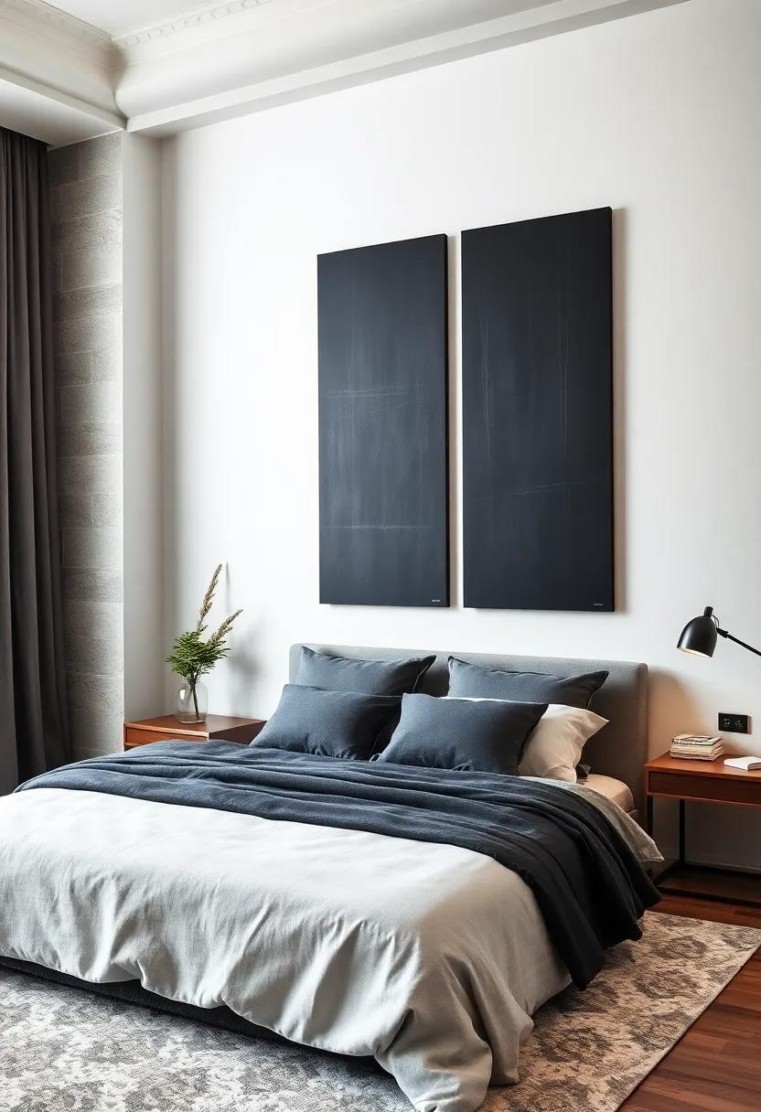 Sleek Black Metal Art Panels contrasted Against Crisp White Walls for a Bold Visual Statement