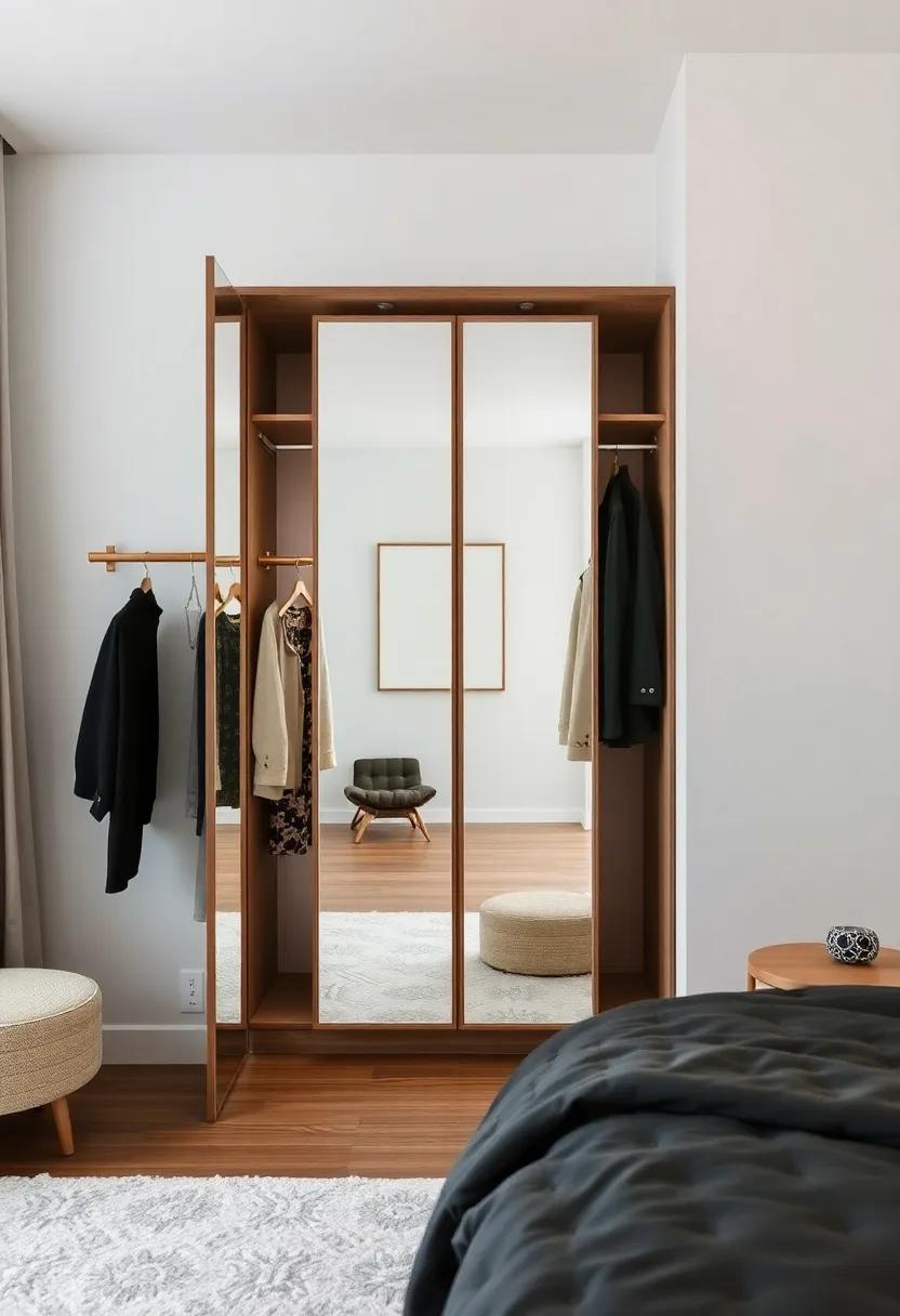 Boutique-Style Display: Choose a wardrobe that highlights your fashion pieces with a glass display and a mirror interior, turning your⁣ clothing into art