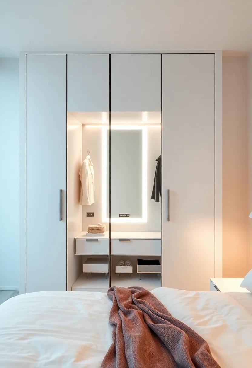High-Tech Dressing Room: Create ⁢a personal ​dressing room feel ‍with​ a wardrobe featuring LED-backlit mirrors‌ that ⁣illuminate your outfits, perfect for early mornings