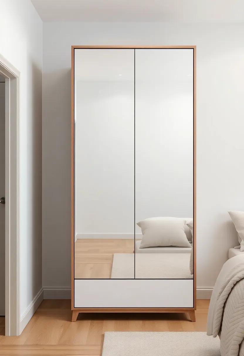 Minimalist Marvel: Opt​ for⁣ a minimalist wardrobe design with a mirrored front that seamlessly blends ⁢functionality and simplicity, enhancing your​ room’s clean lines