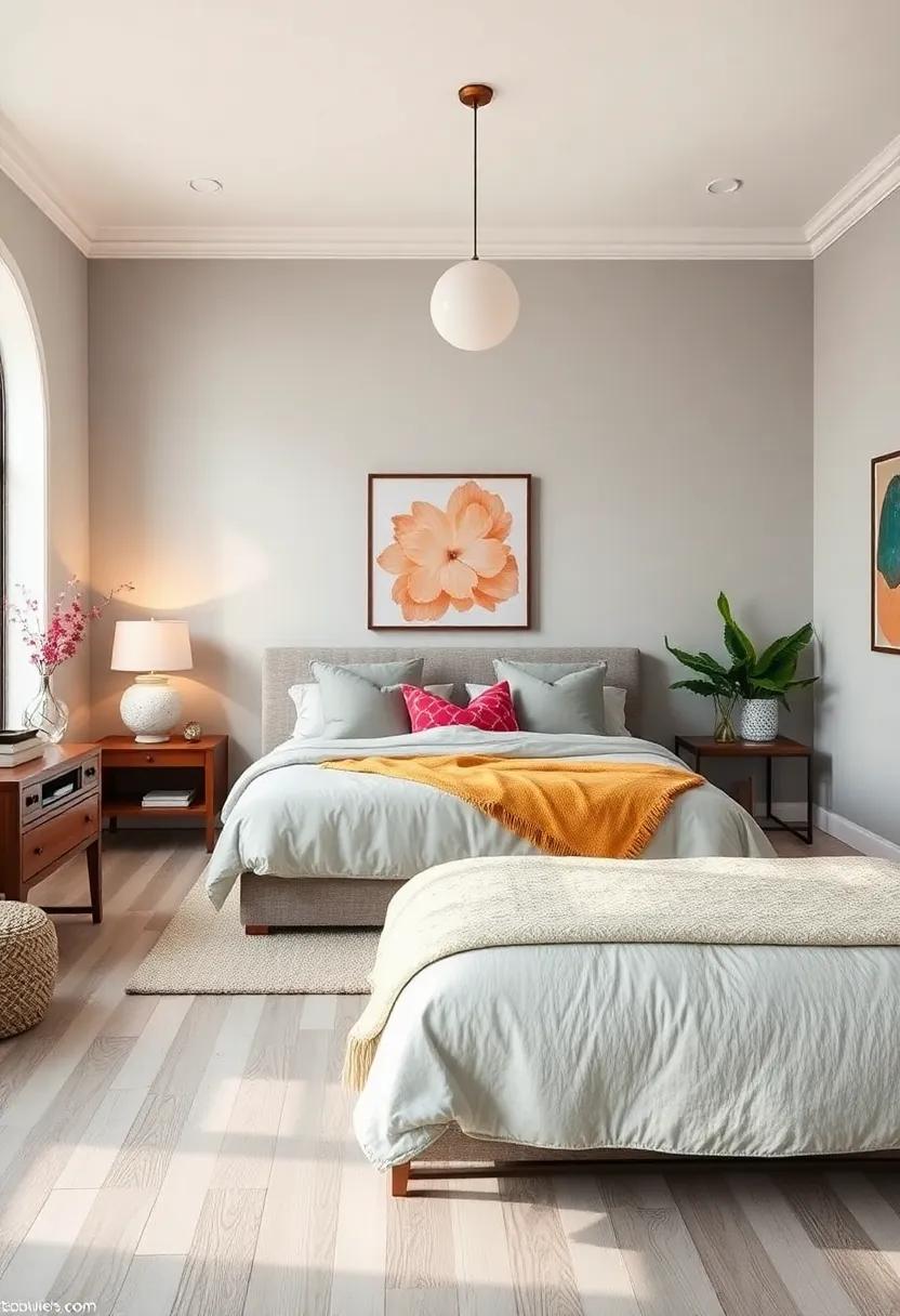 Powder ‌Gray – Soft and airy, powder gray acts as the perfect neutral canvas for layered bedroom decor