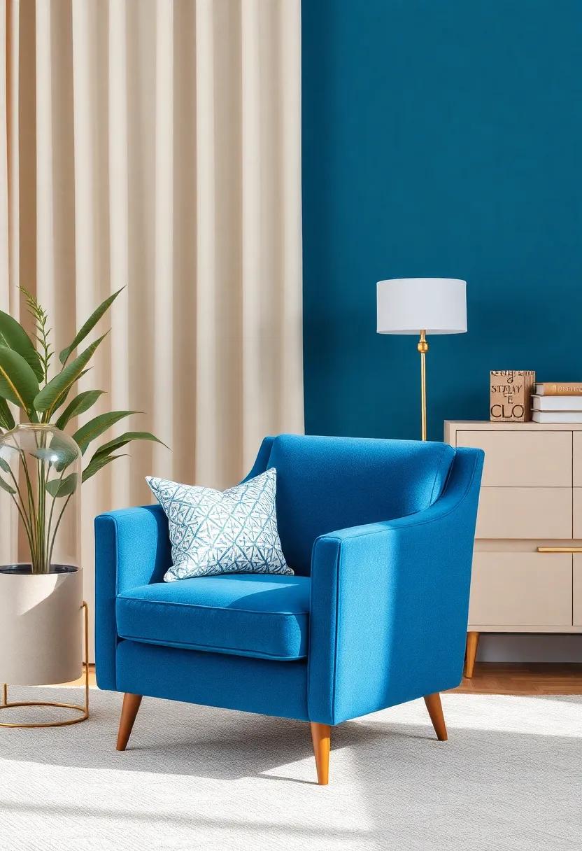 Accent Furniture: Invest in a chic blue accent chair to provide a pop of color and comfort in your living space