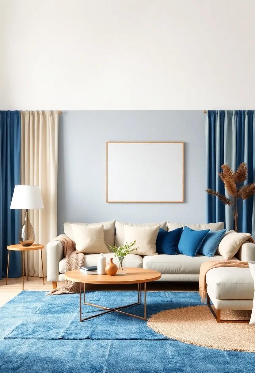 Mix and Match: Experiment‍ with different shades of blue and beige⁣ in the textiles, like curtains, cushions, and throws, for depth