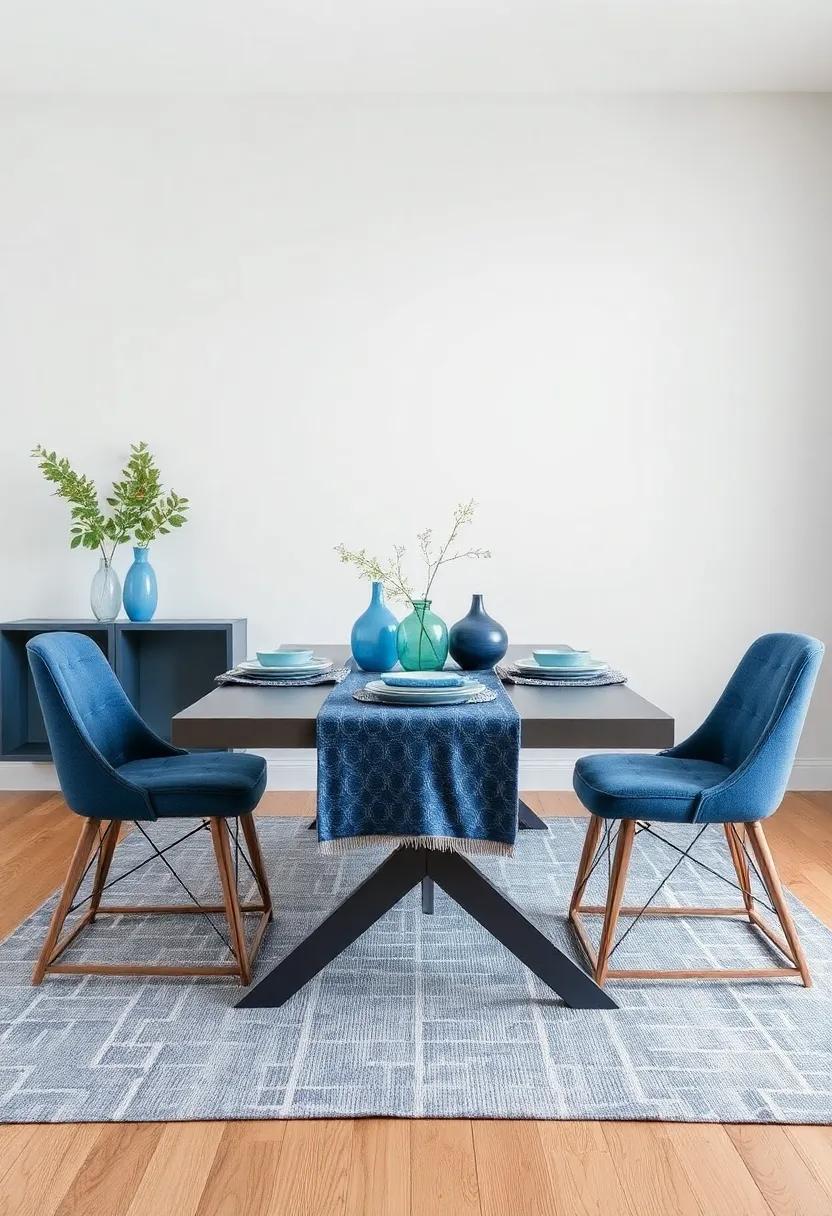 Layered Textiles: Use blue and gray textiles, like table runners and placemats, to‍ create​ a layered, textured look on your dining table