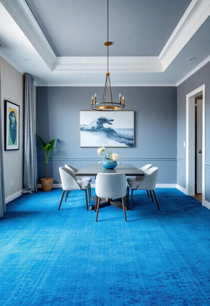 Statement Blue Carpeting: Lay down a bold‌ blue carpet⁢ to​ create a seamless flow between spaces ‍while anchoring the dining ⁣area