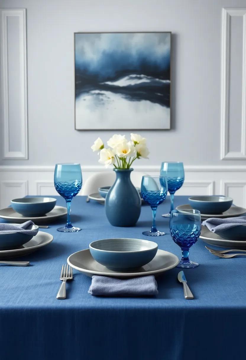 Monochromatic⁢ Table Settings: Set your table with gray plates and blue glassware for a stylish, cohesive look‍ that captures attention