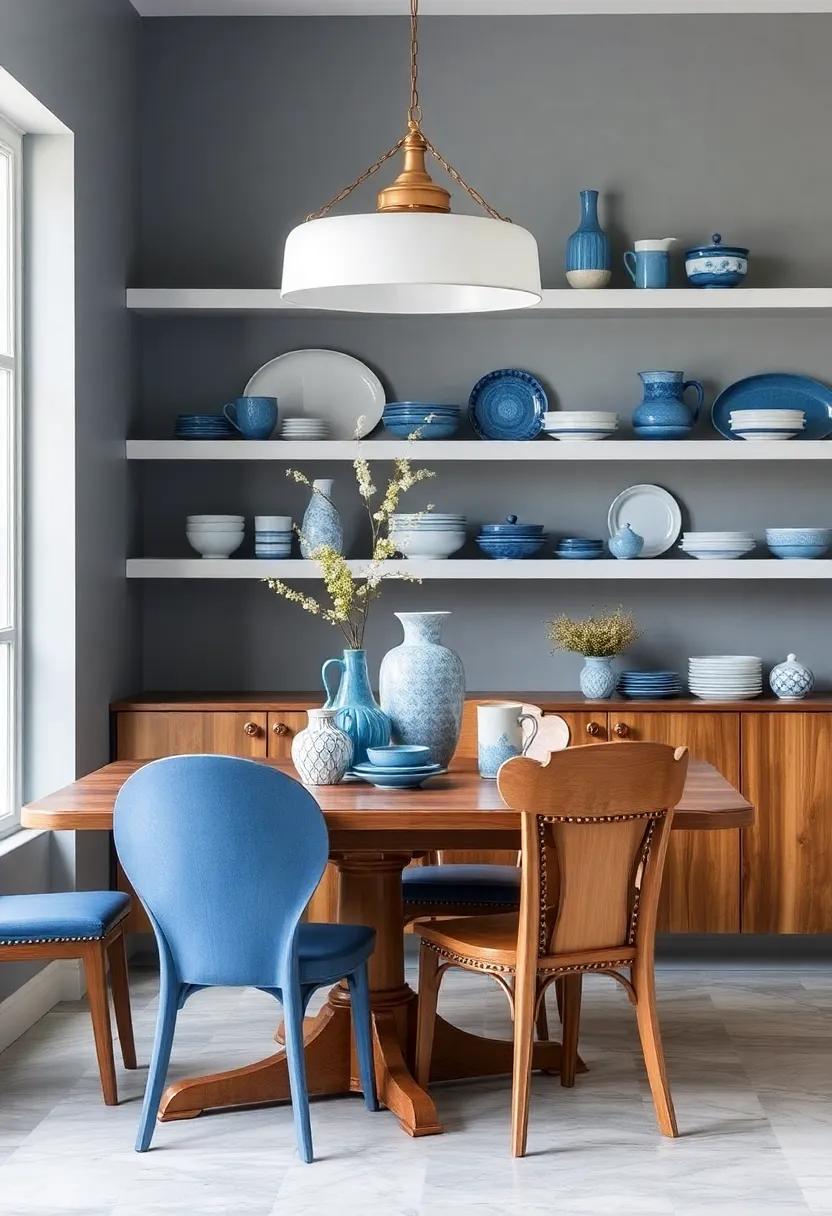 Vintage Blue Ceramics: Showcase your personality‌ by incorporating vintage ​blue ceramics as ‍decorative pieces ‌on shelves ​or ⁤the table