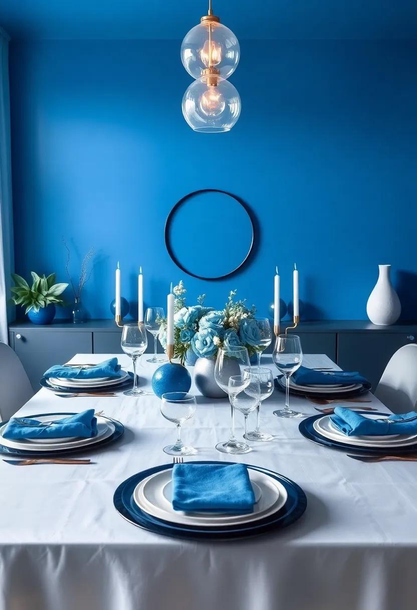 Blue-and-Gray Themed Event: Host a themed dinner party with blue and gray decor, from napkin colors to table settings, for a cohesive and chic event