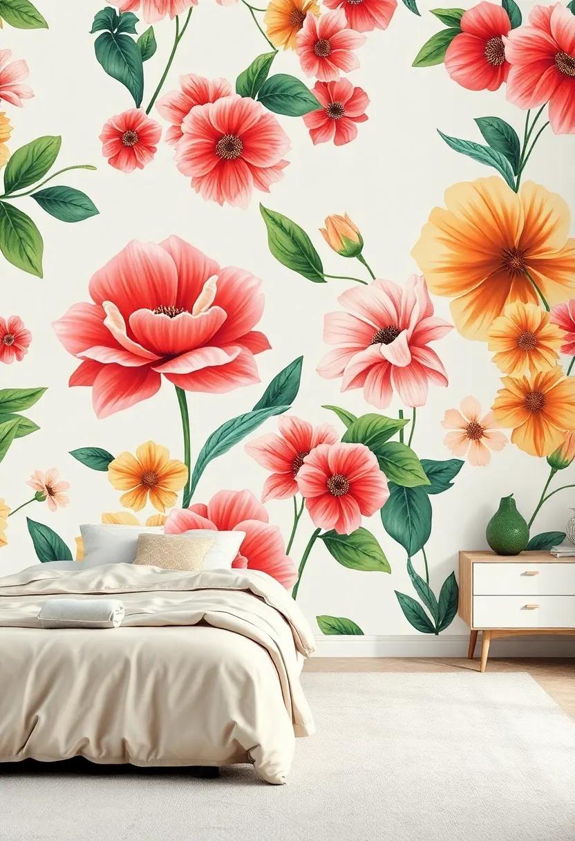 Bold Floral Statements: Embrace oversized floral prints that bring the outside in, transforming your walls into a vibrant garden