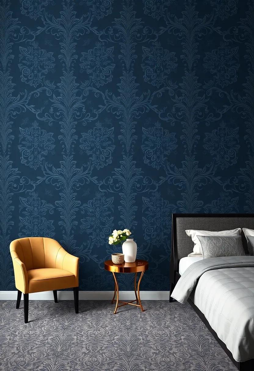 Elegant Damask: Create sophistication with intricate damask patterns that evoke a sense of luxury and timelessness in your sanctuary