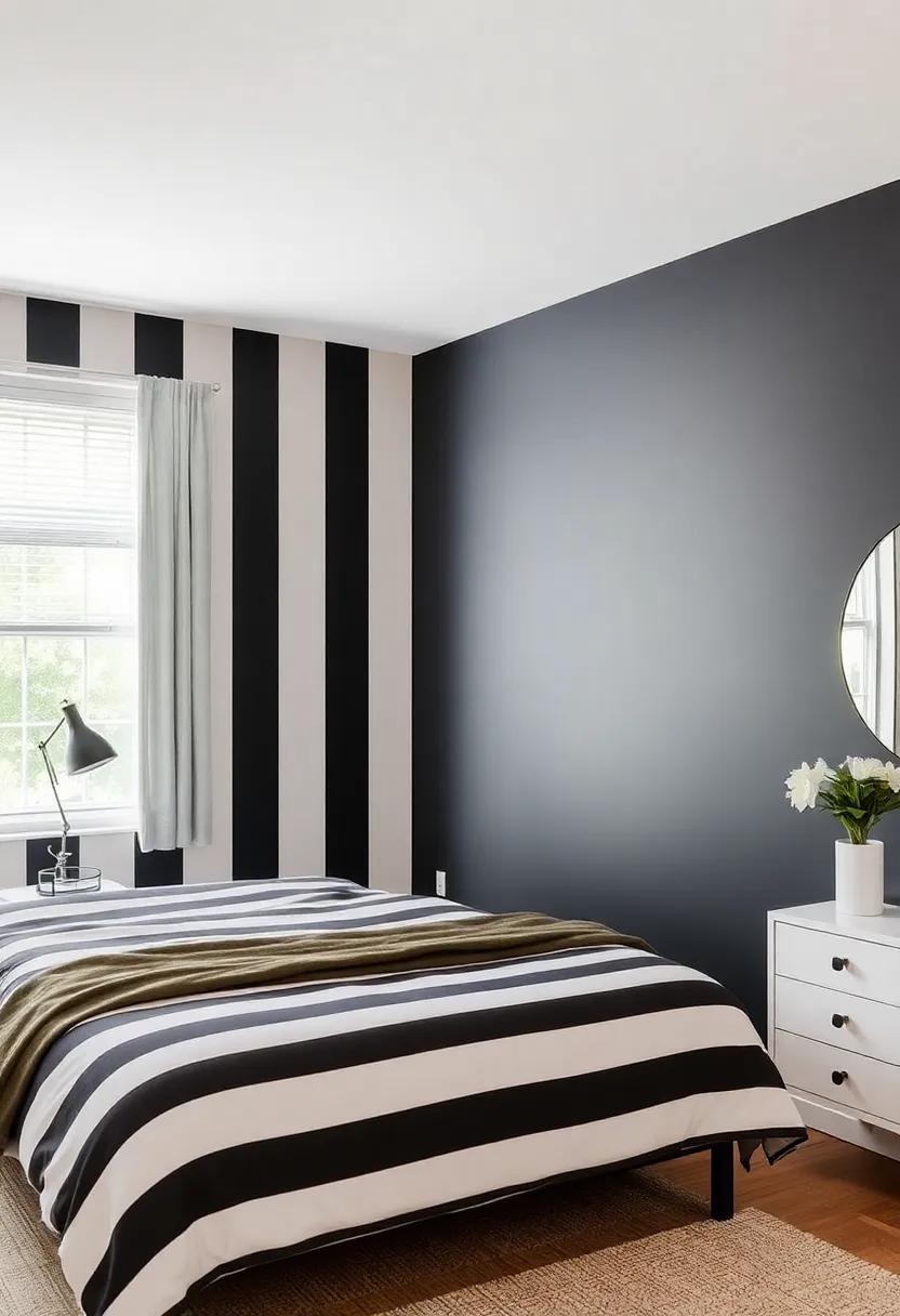 striking stripes: Use vertical or horizontal stripes to elongate or widen your bedroom, bringing a playful twist to the room's dimensions