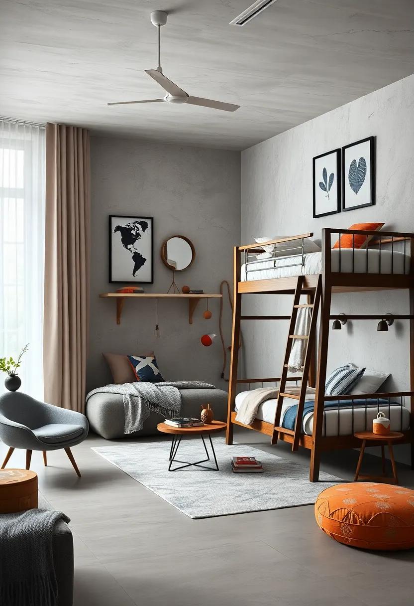 Displaying Wall art and Decals that Enhance the Bunk Bed Focus and Gender-Neutral Style